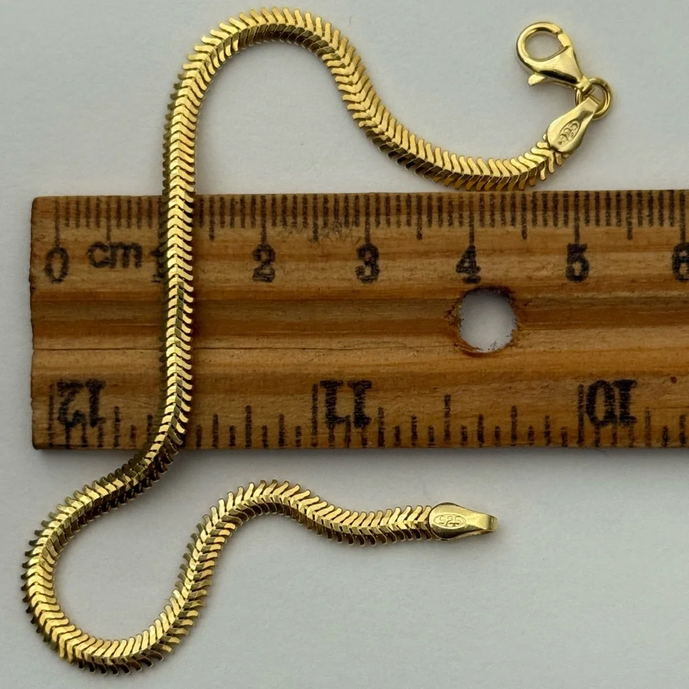 925 Silver 21.75” 3mm necklace snake chain 18k yellow gold plated